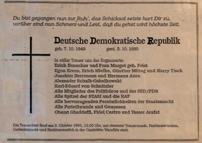 DDR-Museum Thale Traueranzeige